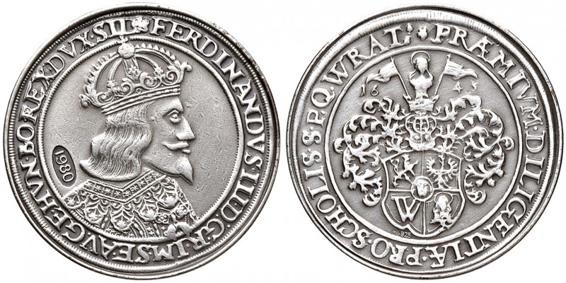 Ferdinand III. 1637 - 1657
1/2 Schulprämien Taler, 1643/1980. Restrike, Auflage:...