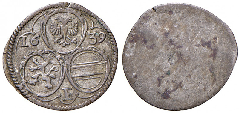 Ferdinand III. 1637 - 1657
2 Pfennig, 1639. Graz
0,48g
Her. 969
f.vz