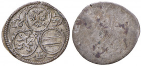 Ferdinand III. 1637 - 1657
2 Pfennig, 1639. Graz
0,48g
Her. 969
f.vz