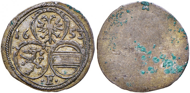 Ferdinand III. 1637 - 1657
2 Pfennig, 1653 F. Graz
0,55g
Her. 981
vz