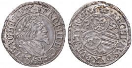 Ferdinand III. 1637 - 1657
3 Kreuzer, 1643. Graz
1,53g
Her. 697a
Sf. im Rand.
f.vz/vz