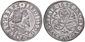 Ferdinand III. 1637 - 1657
3 Kreuzer, 1648. Graz
2,00g
Her. 703
f.stgl/stgl