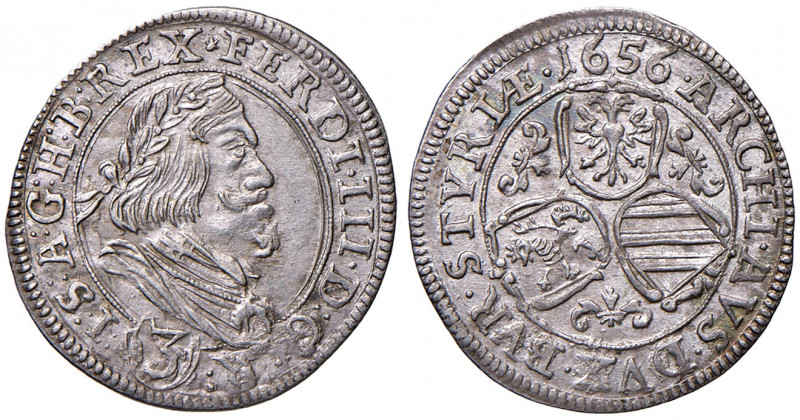 Ferdinand III. 1637 - 1657
3 Kreuzer, 1659. ohne Münzmeisterzeichen !
Graz
1,74g...