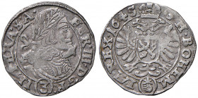 Ferdinand III. 1637 - 1657
3 Kreuzer, 1645. Prag
1,64g
Her. 746a
ss+/vz