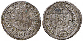 Ferdinand III. 1637 - 1657
Ag-Kreuzer, 1639. Graz
0,86g
Her. 870a
vz