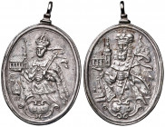 Leopold I. 1657 - 1705
Hochovale Silbermedaille, um 1700. Kniebild des hl. Leopold mit Kirchenmodell und Fahne, links die Bastei, unten Schild mit S:L...