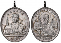 Leopold I. 1657 - 1705
Hochovale Silbermedaille, um 1700 E-P. sogen. Leopoldspfennig o.J. Stempel von G. Toda. Hüftbild des Hl. Leopold mit Kirche und...