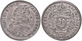 Karl VI. 1711 - 1740
VI Kreuzer, 1738. Hall
3,50g
Her. 680
vz/stgl