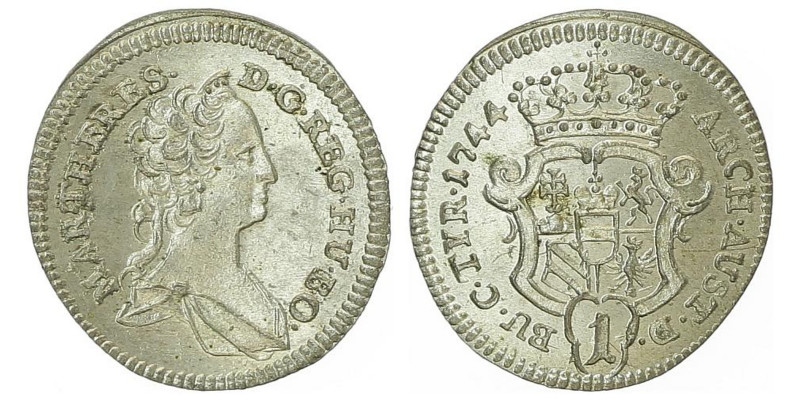 Maria Theresia 1740 - 1780
Kreuzer, 1744. Wien
0,84g
Fr. 306, Her. 1434,
f.stgl