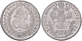 Joseph II. als Mitregent 1765 - 1780
20 Kreuzer, 1769 I.C-S.K.. Wien
6,66g
Her. 121
vz/stgl