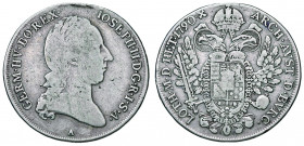 Joseph II. als Alleinregent 1780 - 1790
1/2 Taler, 1790 A. Wien
13,66g
Her. 158
Henkelspur
f.ss