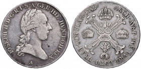 Joseph II. als Alleinregent 1780 - 1790
1/2 Kronentaler, 1789 A. Wien
14,67g
Her. 165
ss