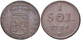 Joseph II. als Alleinregent 1780 - 1790
1 Sol, 1786. für Luxemburg
Brüssel
13,60g
Her. 479
f.ss/ss