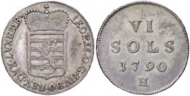 Leopold II. 1790 - 1792
VI Sols, 1790 H. für Luxemburg
Günzburg
3,18g
Her. 94
vz
