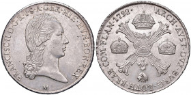 Franz II. 1792 - 1806
Kronentaler, 1792 M. Mailand
29,58g
Her. 487
vz