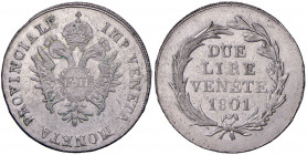 Franz II. 1792 - 1806
Due Lire Venete, 1801. kleiner Typ.
Venedig
9,66g
Her. 575var.
vz