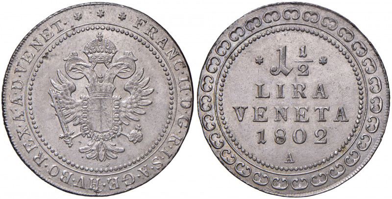 Franz II. 1792 - 1806
1 1/2 Lira Veneta, 1802 A. Wien
11,47g
Her. 576
vz