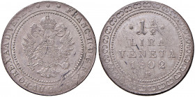 Franz II. 1792 - 1806
1 1/2 Lira Veneta, 1802 F. Hall
11,57g
Her. 577
Prägeschwäche
f.vz