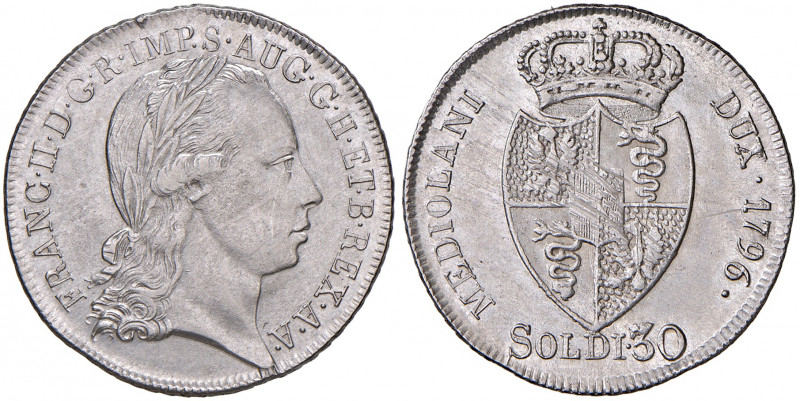 Franz II. 1792 - 1806
30 Soldi, 1796. Mailand
7,33g
Her. 616
f.vz/vz