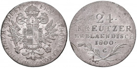 Franz II. 1792 - 1806
24 Kreuzer, 1800 C. Prag
9,47g
Her. 626
Prägeschwäche
ss/vz