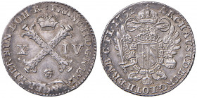 Franz II. 1792 - 1806
XIV Liard, 1792. Brüssel
2,69g
Her. 1015
f.vz
