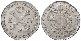 Franz II. 1792 - 1806
XIV Liard, 1794. Brüssel
2,69g
Her. 1017
vz