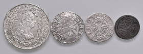 Diverse
Lot. 4 Stück, 1/2 Kreuzer 1740 Graz, 20 Kreuzer 1765, Groschen 1644, Groschen Hall.
ges. 9,84g
ss/ss+