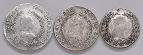 Diverse
Lot. 3 Stück, 10 + 20 Kreuzer 1791.
ges. 16,94g
f.ss/ss