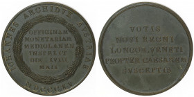 Franz I. 1806 - 1835
Bronzemedaille, 1815. auf den Besuch des Erzherzogs Johann in der Mailänder Münze, ohne Sig., Dm 37,5 mm
Wien
22,66g
Mont. 2419, ...