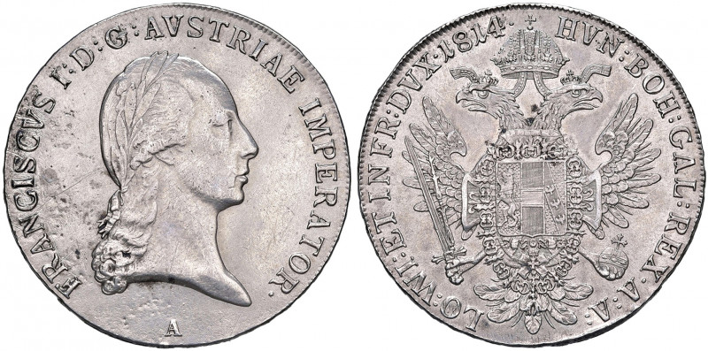 Franz I. 1806 - 1835
Taler, 1814 A. Wien
28,00g
Fr. 213
Schrötlings Fehler im Av...