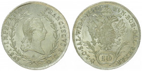 Franz I. 1806 - 1835
10 Kreuzer, 1810 A. Wien
3,93g
Fr. 396
min. justiert
stgl