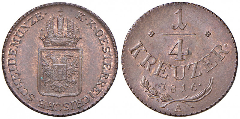 Franz I. 1806 - 1835
1/4 Kreuzer, 1816 A. Wien
2,19g
Fr. 548
stgl