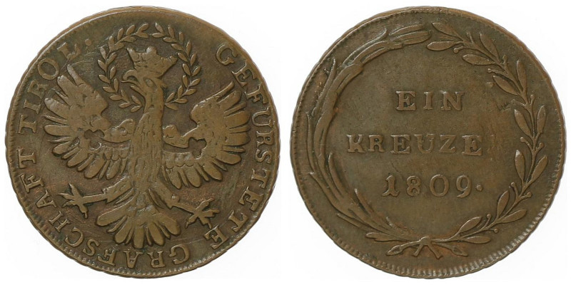 Franz I. 1806 - 1835
Kreuzer, 1809. Hall
4,54g
Fr. 555
ss