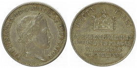 Ferdinand I. 1835 - 1848
Ag - Jeton, 1836. auf die Krönung des Kaisers zum böhmischen König am 07.09.1836, Dm 21 mm
Prag
5,48g
Fr. III. 2. b
vz