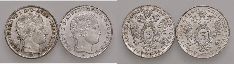 Ferdinand I. 1835 - 1848
Lot. 2 Stück 3 Kreuzer 1836 / 40 A, Wien.
a. ca 1,66g
s...