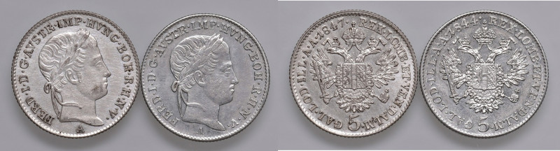 Ferdinand I. 1835 - 1848
Lot. 2 Stück 5 Kreuzer 1844 / 47 A, Wien.
a. ca 2,21g
v...
