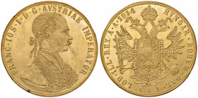 Franz Joseph I. 1848 - 1916
4 Dukaten, 1914. Wien
13,89g
Fr. 1163
Schrötlingsfehler im Feld und am Rand.
vz/stgl