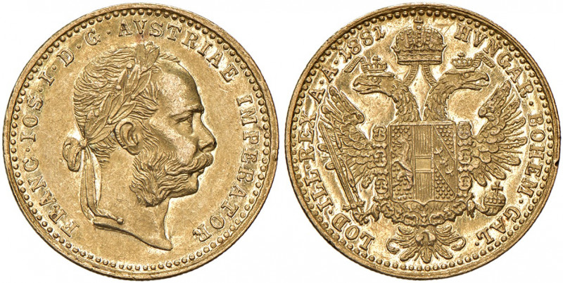 Franz Joseph I. 1848 - 1916
Dukat, 1881. Wien
3,49g
Fr. 1240
vz/stgl