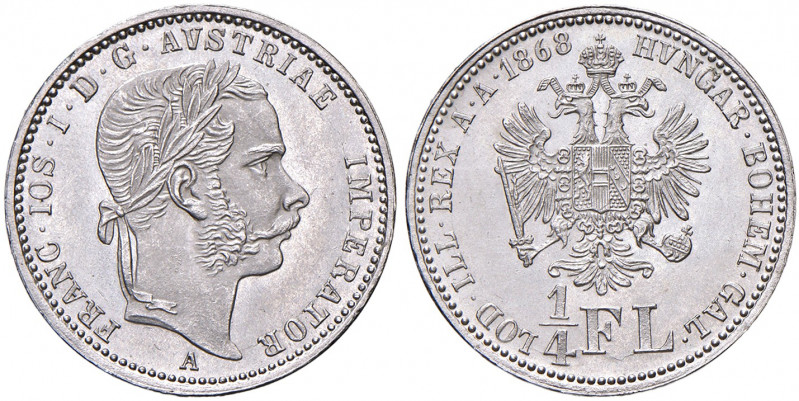 Franz Joseph I. 1848 - 1916
1/4 Gulden, 1868 A. Wien
5,33g
Fr. 1549
stgl