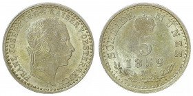 Franz Joseph I. 1848 - 1916
5 Kreuzer, 1859 M. Mailand
1,30g
Fr. 1614
Prägeschwäche
f.stgl