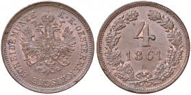 Franz Joseph I. 1848 - 1916
4 Kreuzer, 1861 A. Wien
13,00g
Fr. 1623
min. Randfehler
vz/stgl