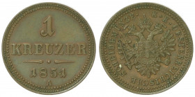 Franz Joseph I. 1848 - 1916
1 Kreuzer, 1851 A. Wien
5,33g
Fr. 1639
ss/vz