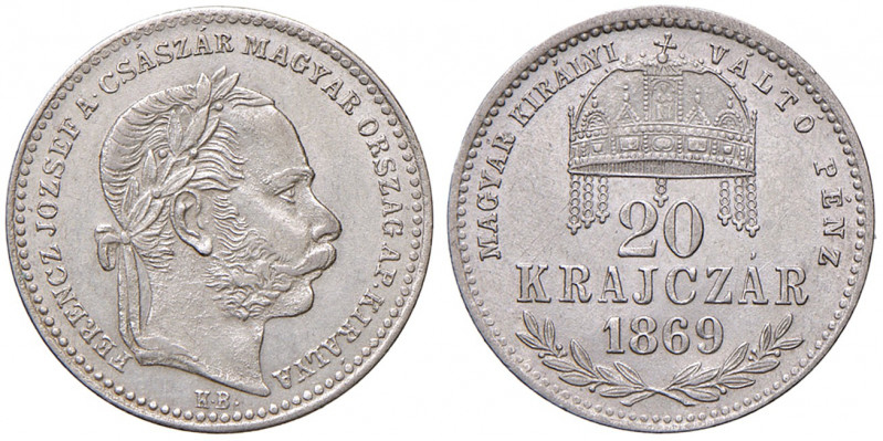 Franz Joseph I. 1848 - 1916
20 Krajaczar, 1869 KB. Kremnitz
2,68g
Fr. 1803
vz/st...