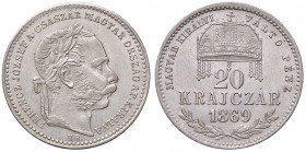 Franz Joseph I. 1848 - 1916
20 Krajaczar, 1869 KB. Kremnitz
2,68g
Fr. 1803
vz/stgl