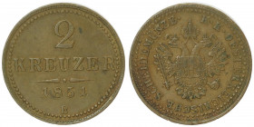 Franz Joseph I. 1848 - 1916
2 Kreuzer, 1851 B. Kremnitz
10,90g
Fr. 1851
ss