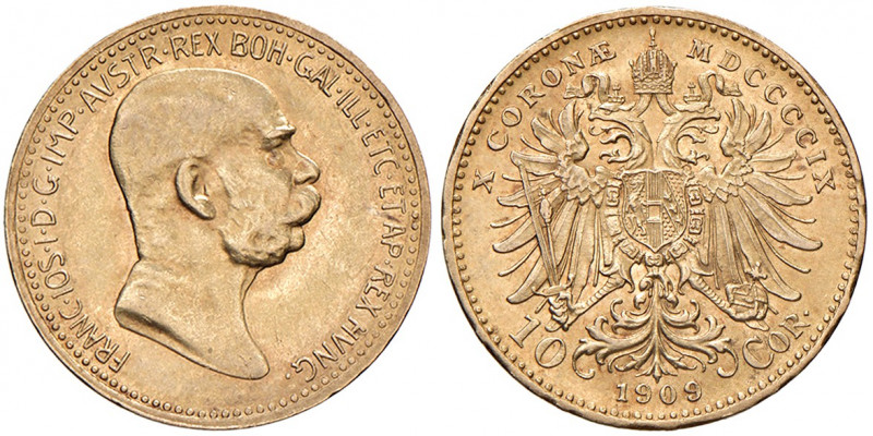 Franz Joseph I. 1848 - 1916
10 Kronen, 1909. Wien
3,38g
Fr. 1954
vz/f.stgl