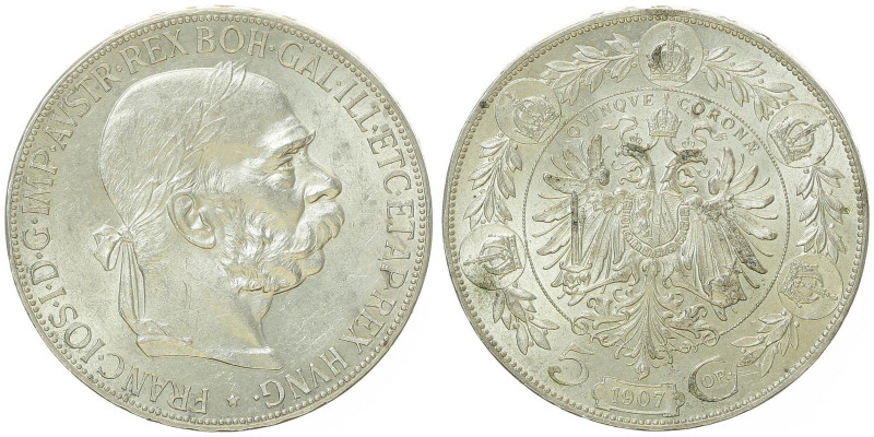 Franz Joseph I. 1848 - 1916
5 Kronen, 1907. Wien
24,03g
Fr. 1960
vz/stgl