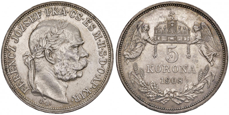 Franz Joseph I. 1848 - 1916
5 Korona, 1908 K-B. Kremnitz
24,00g
Fr. 2109
vz/f.st...