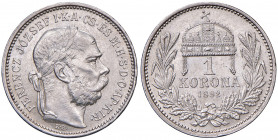 Franz Joseph I. 1848 - 1916
1 Korona, 1892 KB. Kremnitz
5,06g
Fr.2114
vz