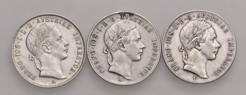 Franz Joseph I. 1848 - 1916
Lot. 3 Stück 20 Kreuzer 1852 A, 1854 A, 1856 B, 1x m...